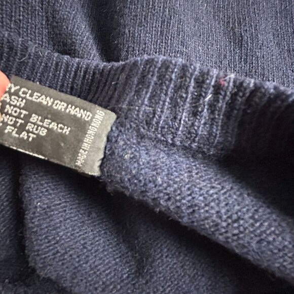 Vintage Buffums California Mens Navy Blue V-Neck Wool Sweater Large Pullover - Picture 4 of 9